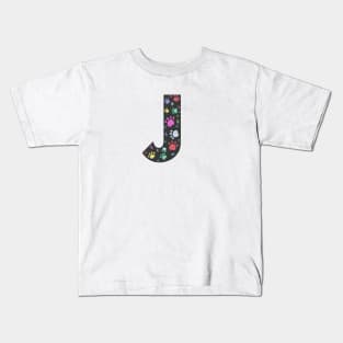 J letter with colorful paw print Kids T-Shirt